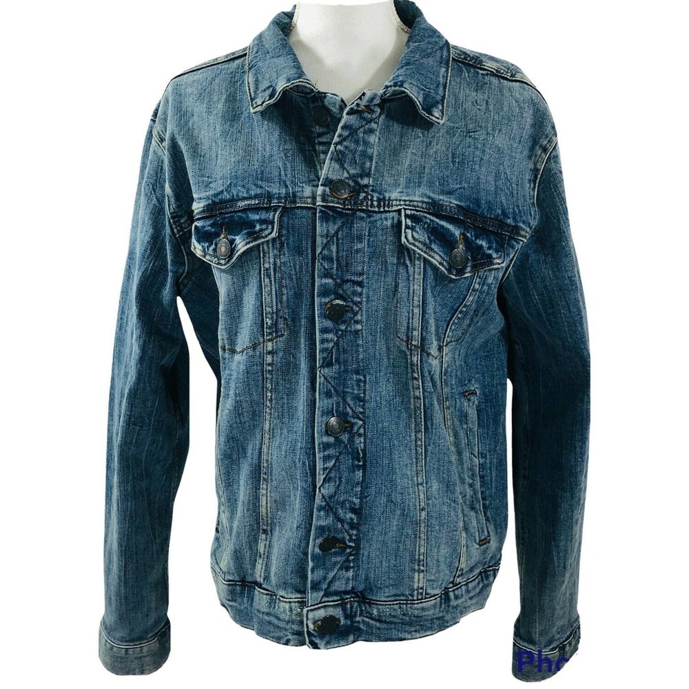 Aeropostale Men's size L distressed wash button front trucker denim Jean jacket